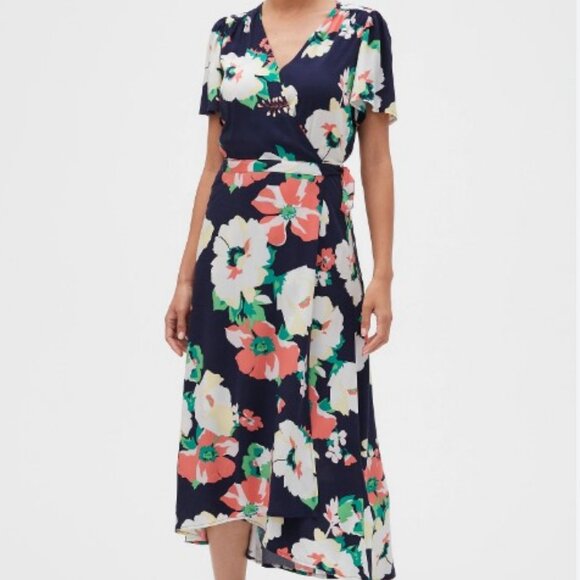 GAP Floral Navy Blue Wrap Dress - Picture 1 of 6
